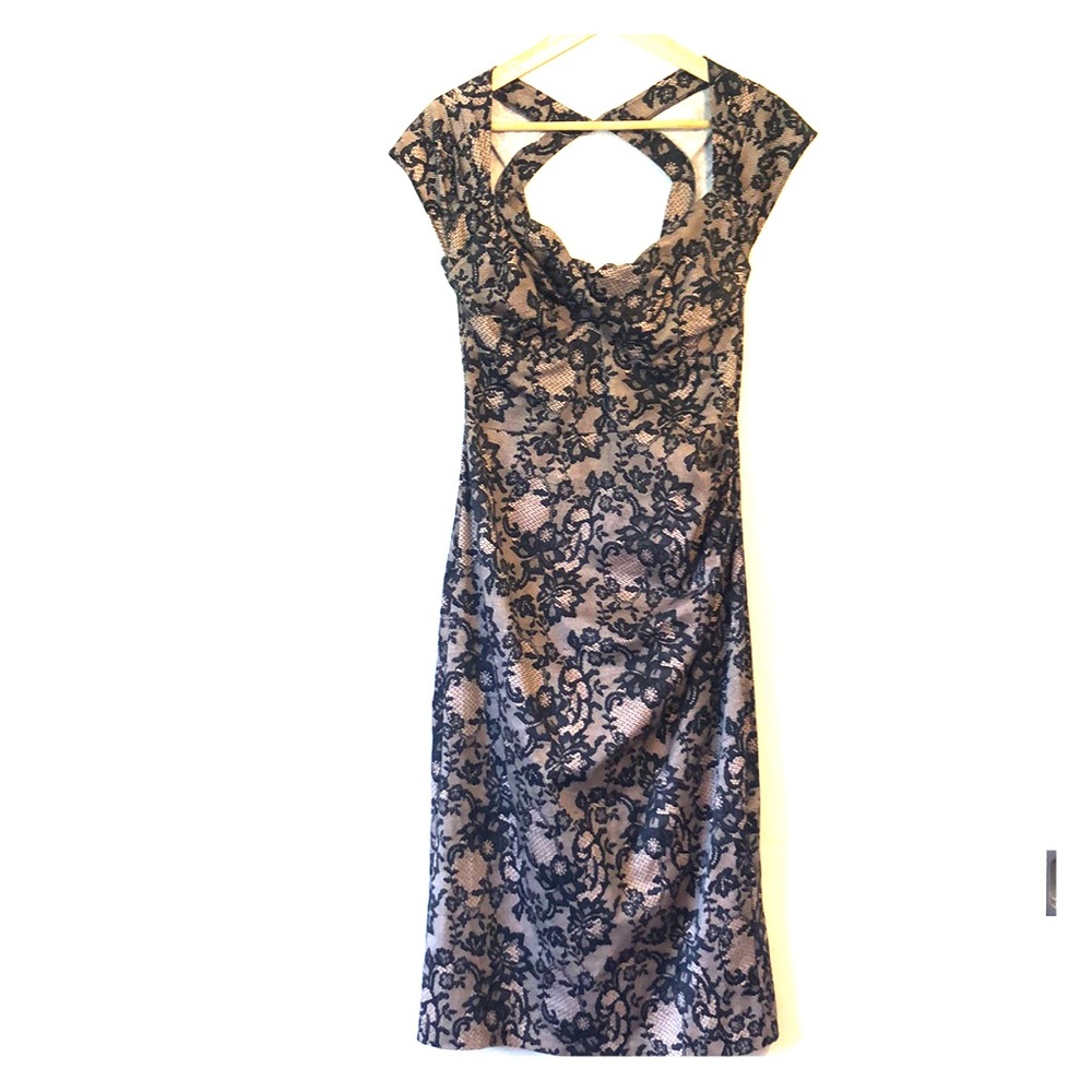Black and Pink Laced Print Pencil Dress